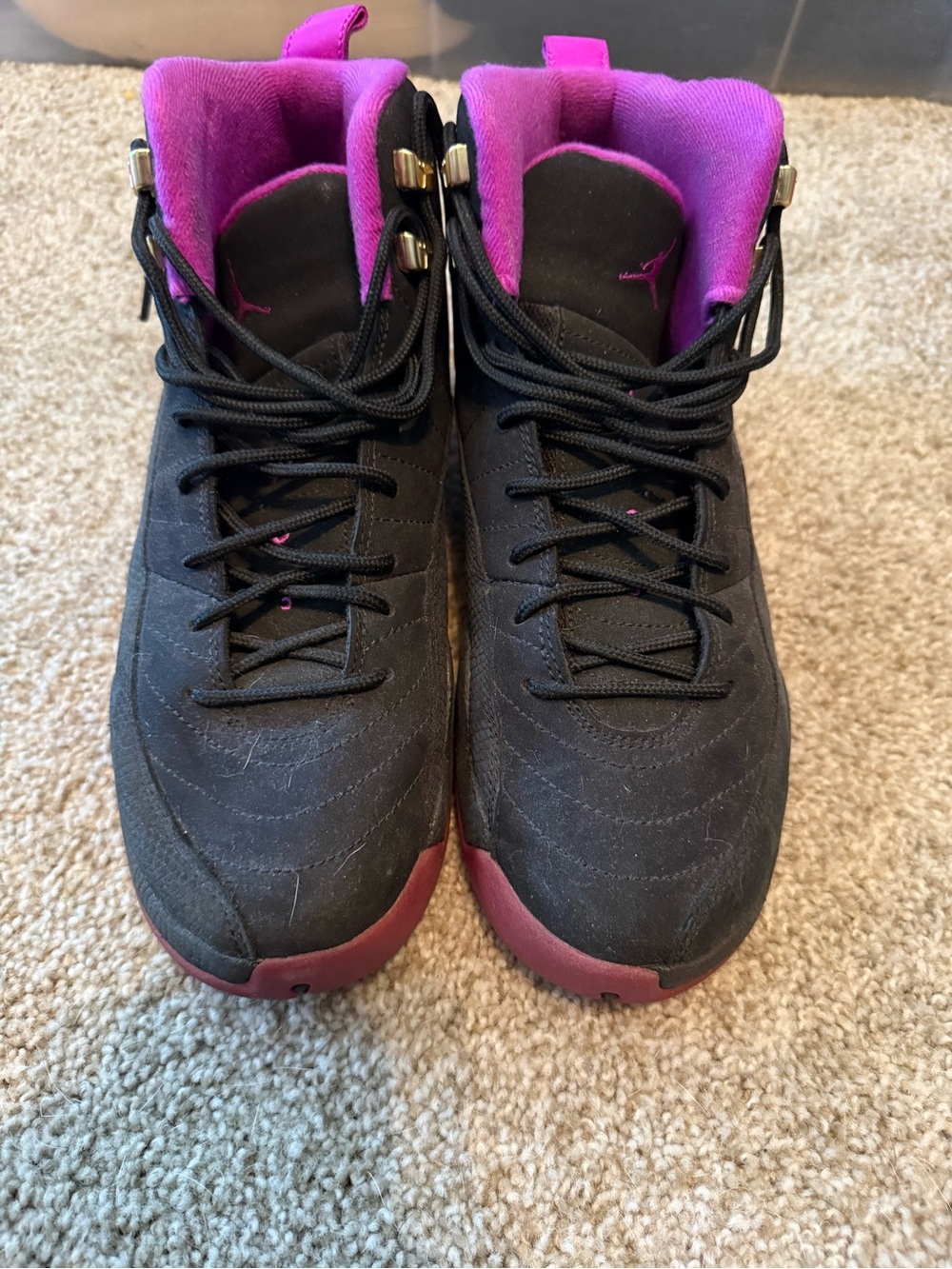 Jordan Kids Black and Magenta High-Top Sneakers